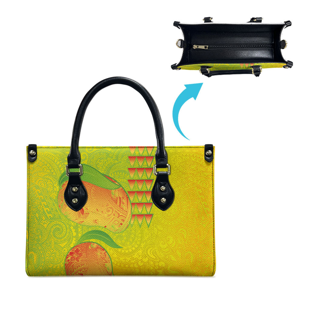 Hawaiian Mango Leather Bag Polynesian Art Pattern and Kakau Tattoo