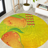 Hawaiian Mango Round Carpet Polynesian Art Pattern and Kakau Tattoo