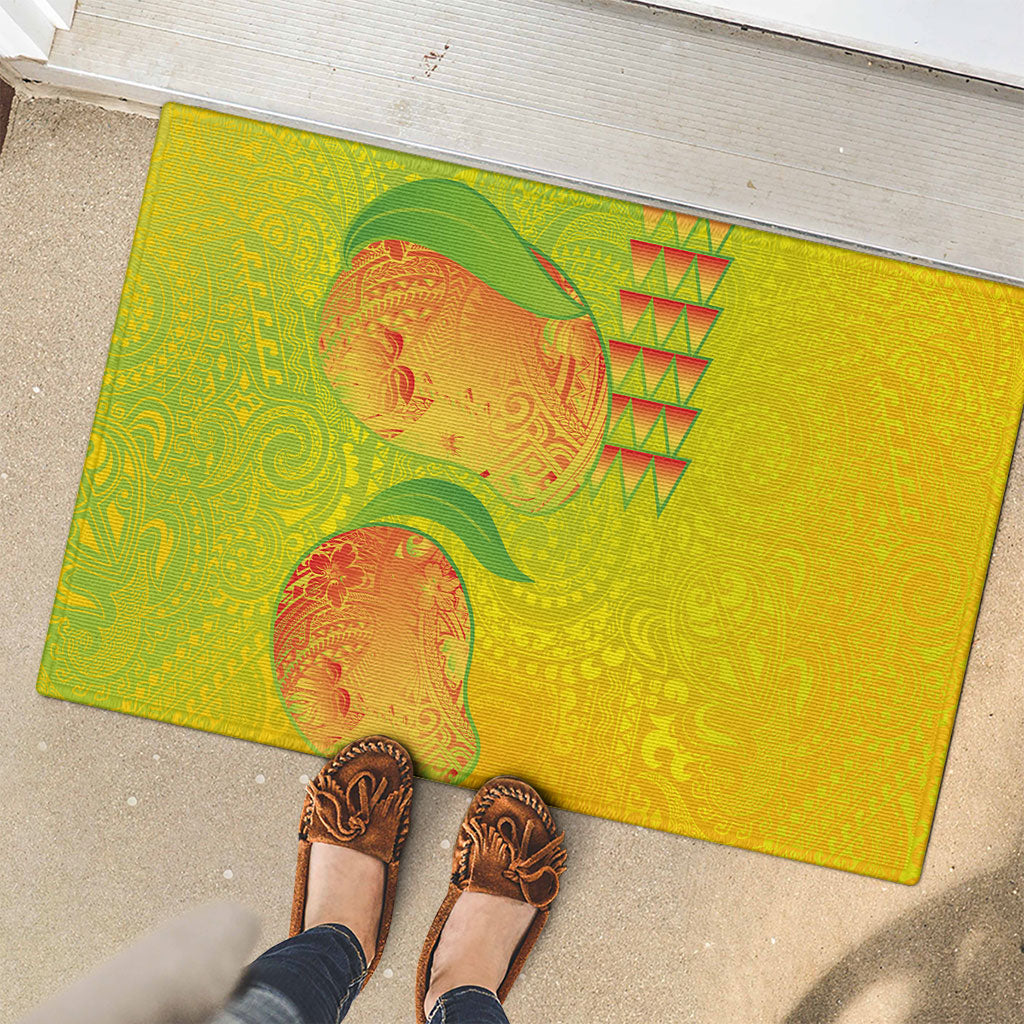 Hawaiian Mango Rubber Doormat Polynesian Art Pattern and Kakau Tattoo