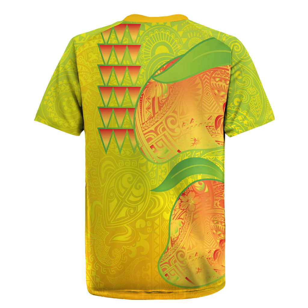 Hawaiian Mango Rugby Jersey Polynesian Art Pattern and Kakau Tattoo