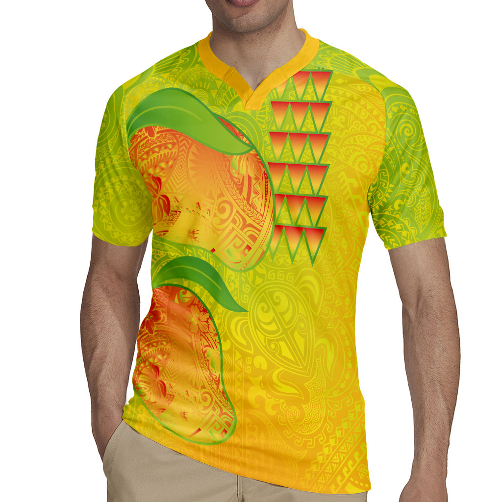 Hawaiian Mango Rugby Jersey Polynesian Art Pattern and Kakau Tattoo