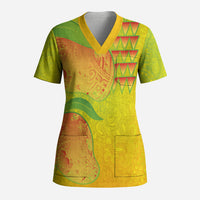 Hawaiian Mango Scrub Top Polynesian Art Pattern and Kakau Tattoo