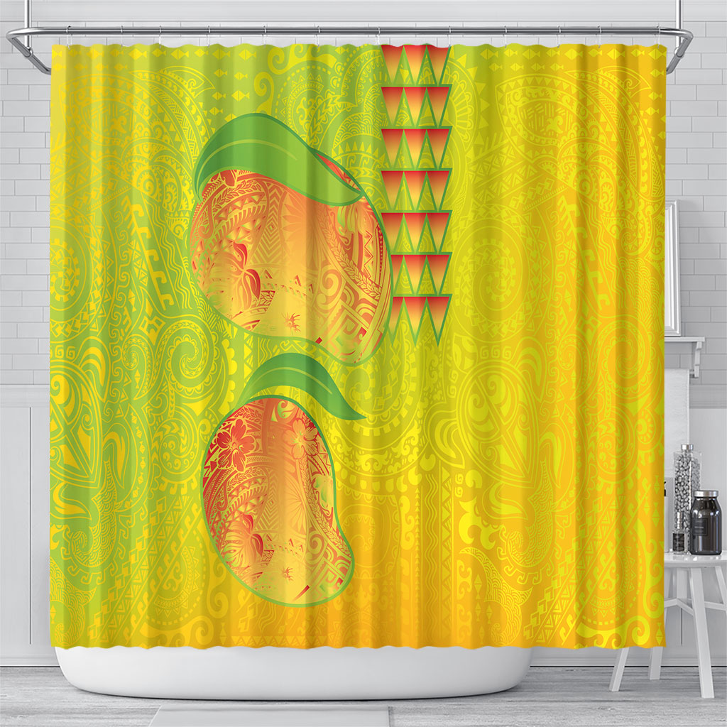 Hawaiian Mango Shower Curtain Polynesian Art Pattern and Kakau Tattoo