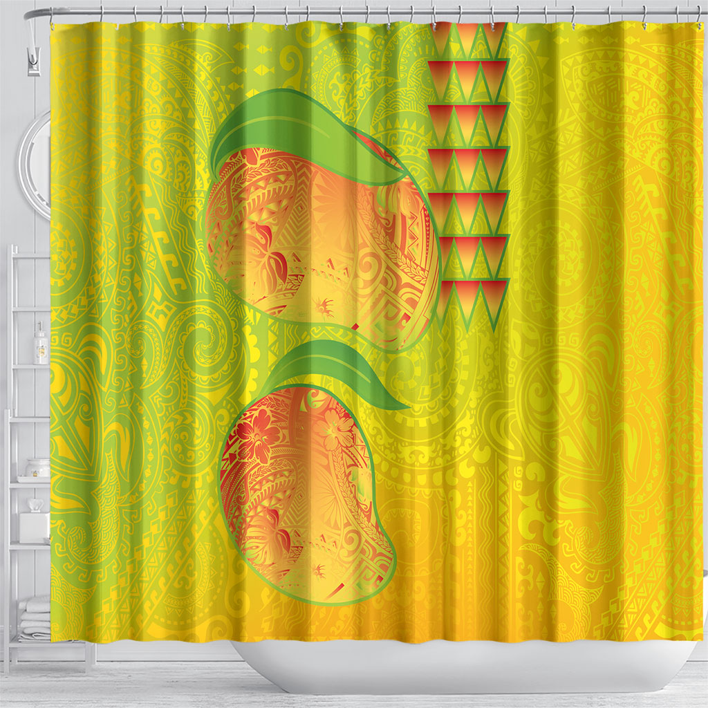 Hawaiian Mango Shower Curtain Polynesian Art Pattern and Kakau Tattoo