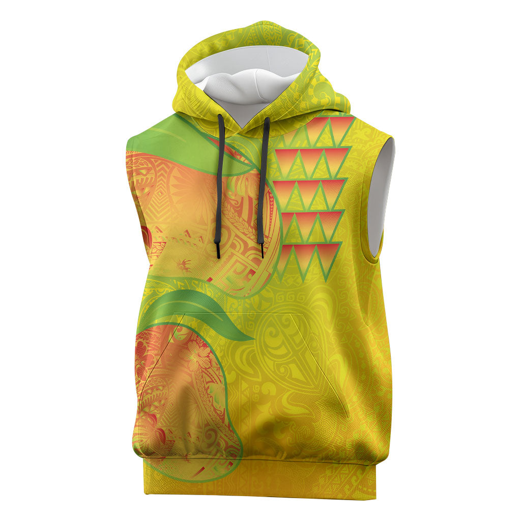 Hawaiian Mango Sleeveless Hoodie Polynesian Art Pattern and Kakau Tattoo