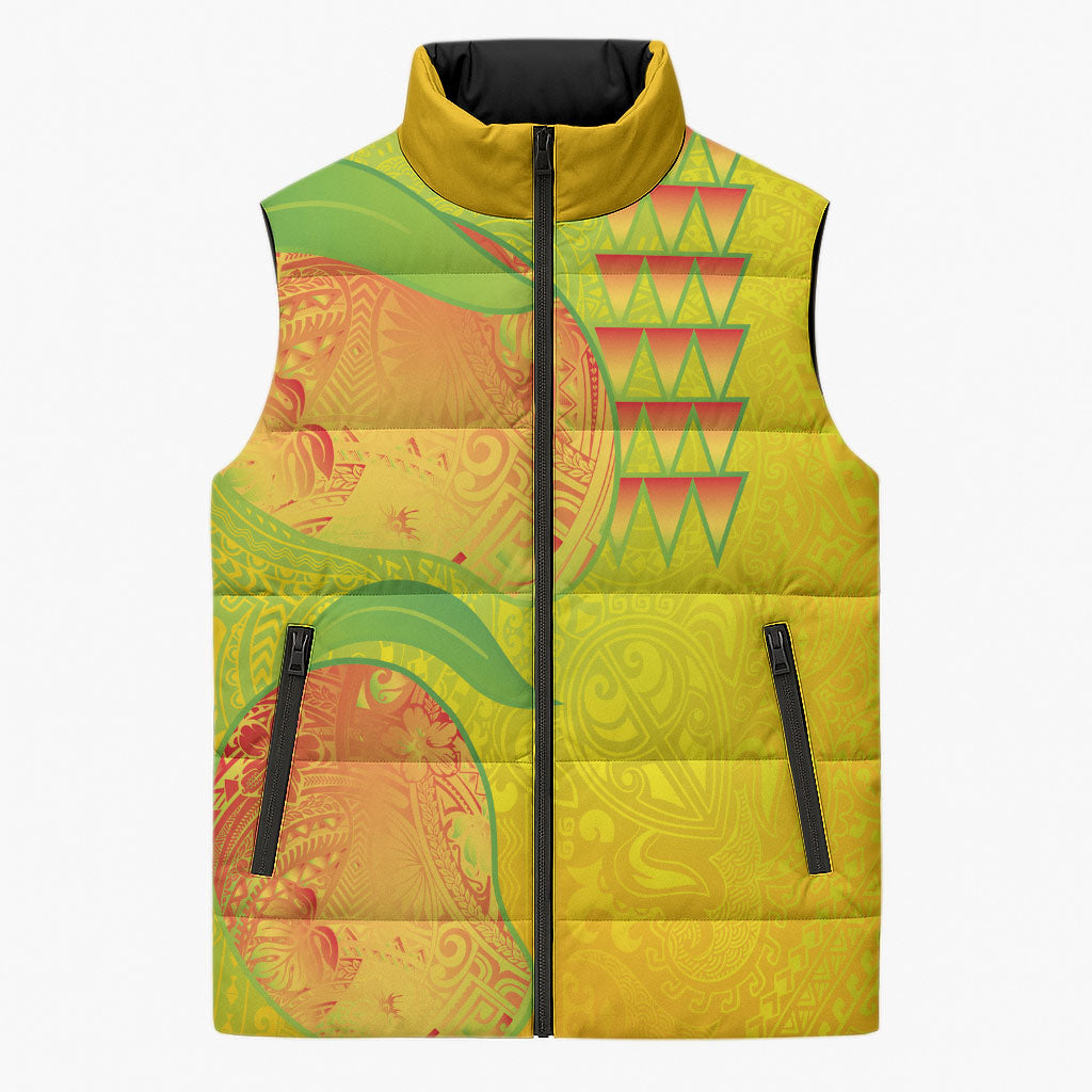 Hawaiian Mango Sleeveless Puffer Jacket Polynesian Art Pattern and Kakau Tattoo
