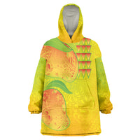 Hawaiian Mango Wearable Blanket Hoodie Polynesian Art Pattern and Kakau Tattoo