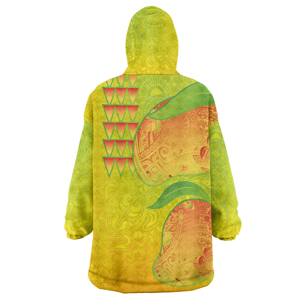 Hawaiian Mango Wearable Blanket Hoodie Polynesian Art Pattern and Kakau Tattoo