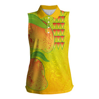 Hawaiian Mango Women Sleeveless Polo Shirt Polynesian Art Pattern and Kakau Tattoo