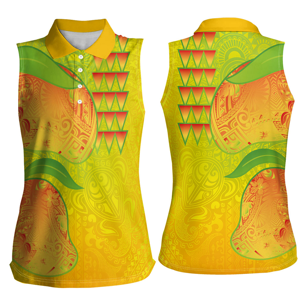 Hawaiian Mango Women Sleeveless Polo Shirt Polynesian Art Pattern and Kakau Tattoo