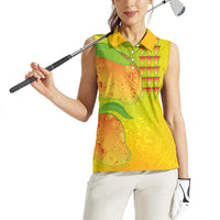 Hawaiian Mango Women Sleeveless Polo Shirt Polynesian Art Pattern and Kakau Tattoo