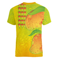 Hawaiian Mango Women V-Neck T-Shirt Polynesian Art Pattern and Kakau Tattoo