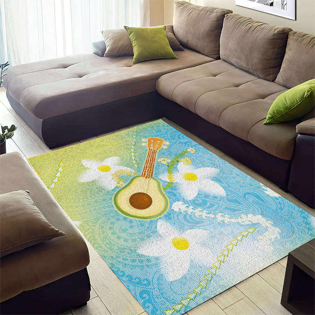 Hawaiian Ukulele Avocado Area Rug Leis and Polynesian Pattern