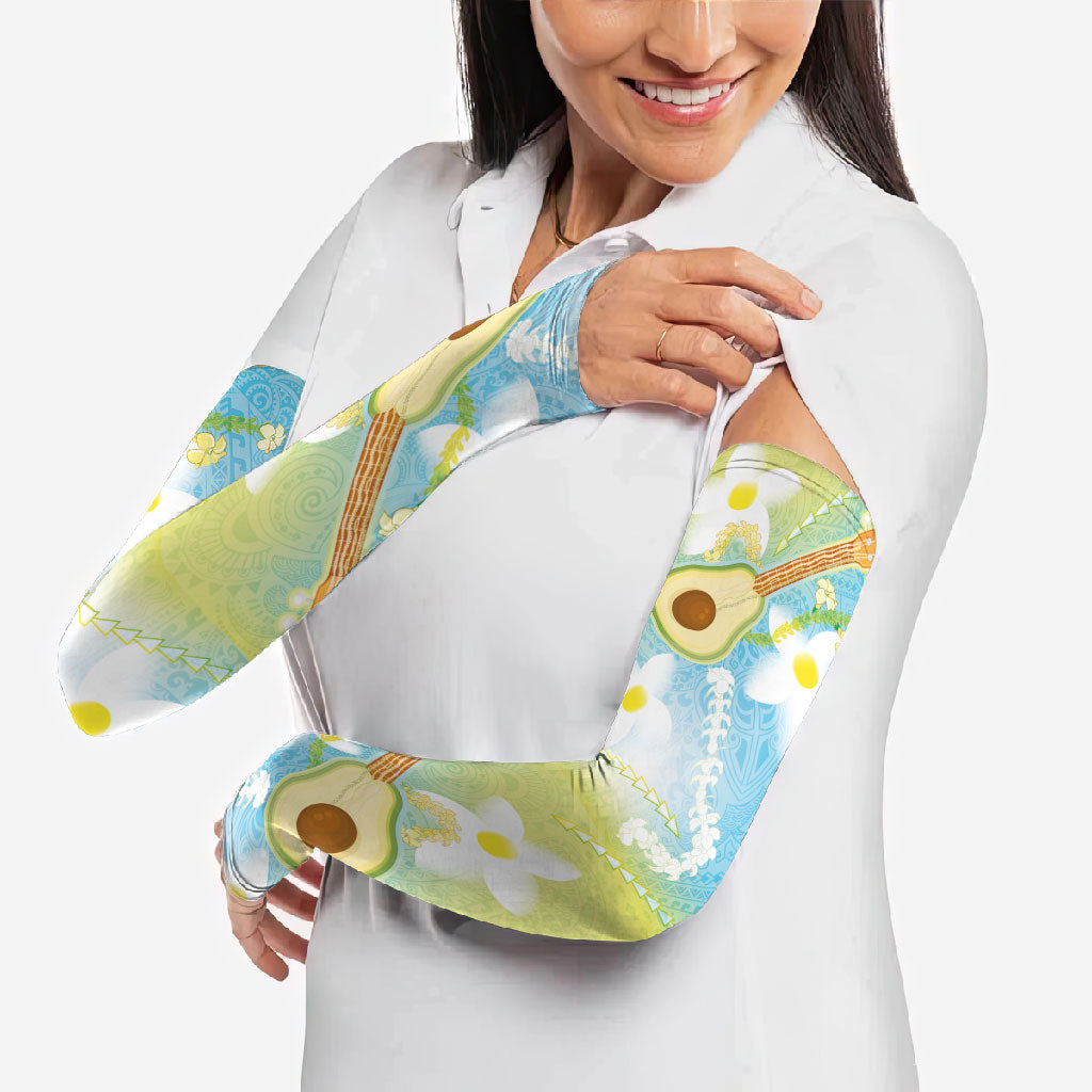 Hawaiian Ukulele Avocado Arm Sleeves Leis and Polynesian Pattern