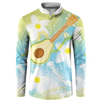 Hawaiian Ukulele Avocado Button Sweatshirt Leis and Polynesian Pattern