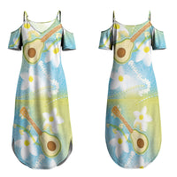 Hawaiian Ukulele Avocado Couples Matching Summer Maxi Dress and Hawaiian Shirt Leis and Polynesian Pattern