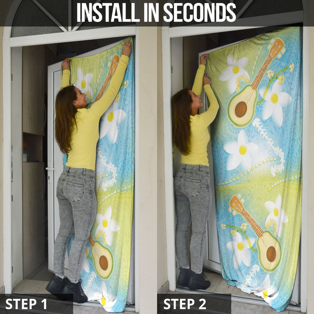 Hawaiian Ukulele Avocado Door Cover Leis and Polynesian Pattern