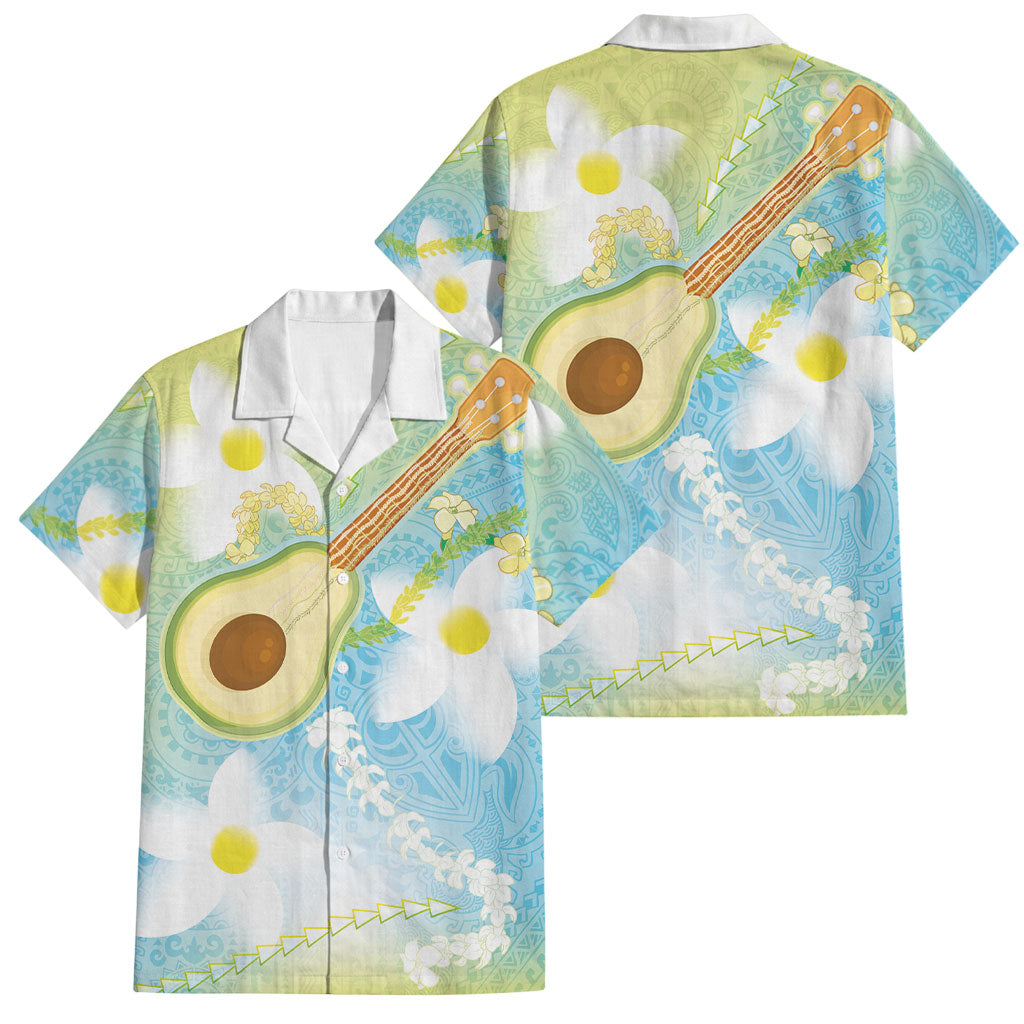 Hawaiian Ukulele Avocado Family Matching Long Sleeve Bodycon Dress and Hawaiian Shirt Leis and Polynesian Pattern
