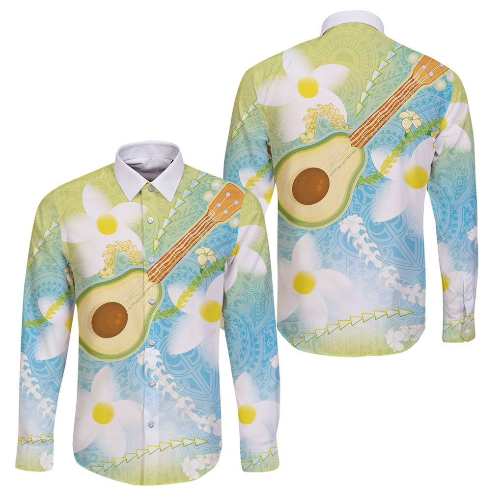 Hawaiian Ukulele Avocado Family Matching Summer Maxi Dress and Hawaiian Shirt Leis and Polynesian Pattern