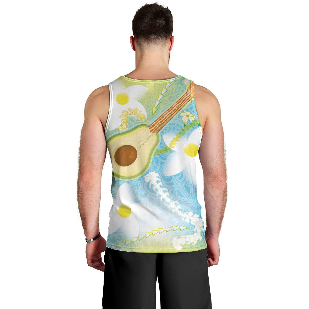 Hawaiian Ukulele Avocado Men Tank Top Leis and Polynesian Pattern