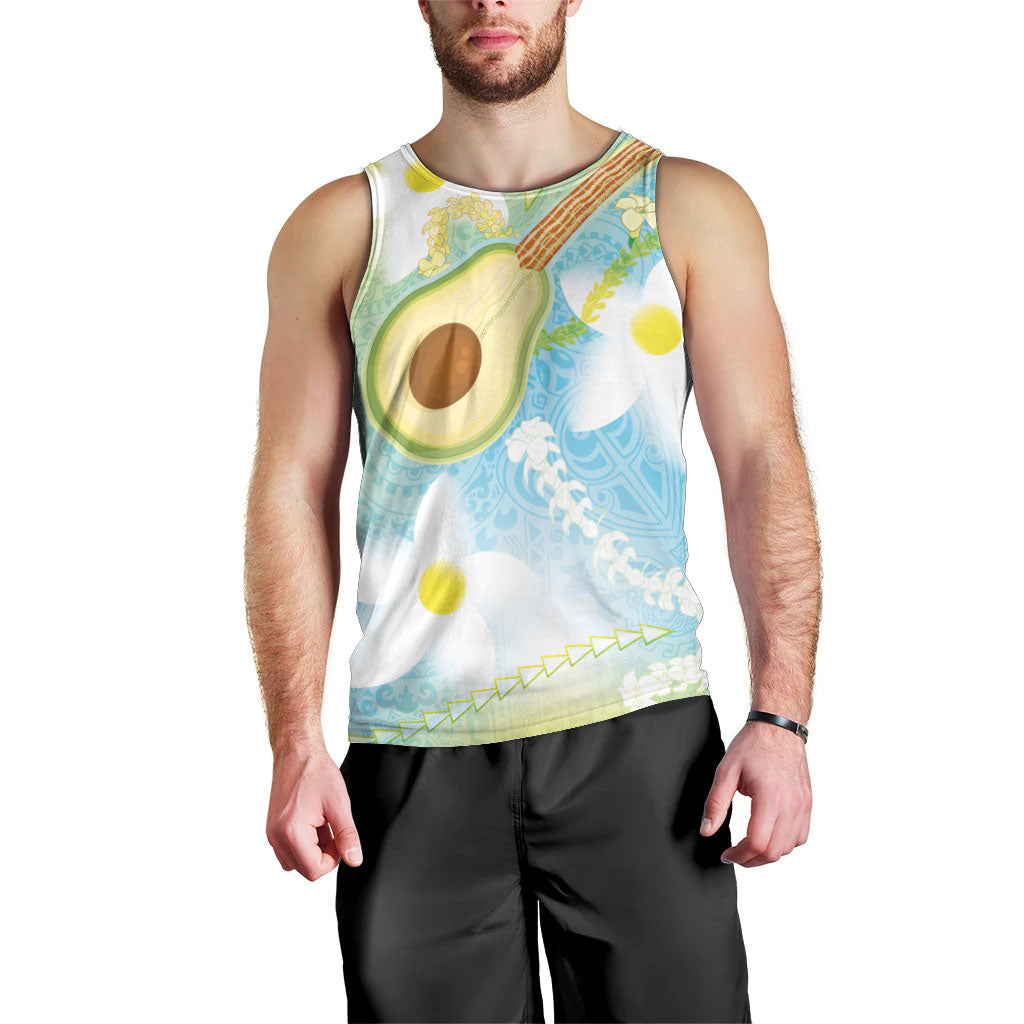 Hawaiian Ukulele Avocado Men Tank Top Leis and Polynesian Pattern