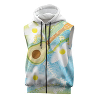 Hawaiian Ukulele Avocado Sleeveless Zip Hoodie Leis and Polynesian Pattern