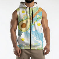 Hawaiian Ukulele Avocado Sleeveless Zip Hoodie Leis and Polynesian Pattern