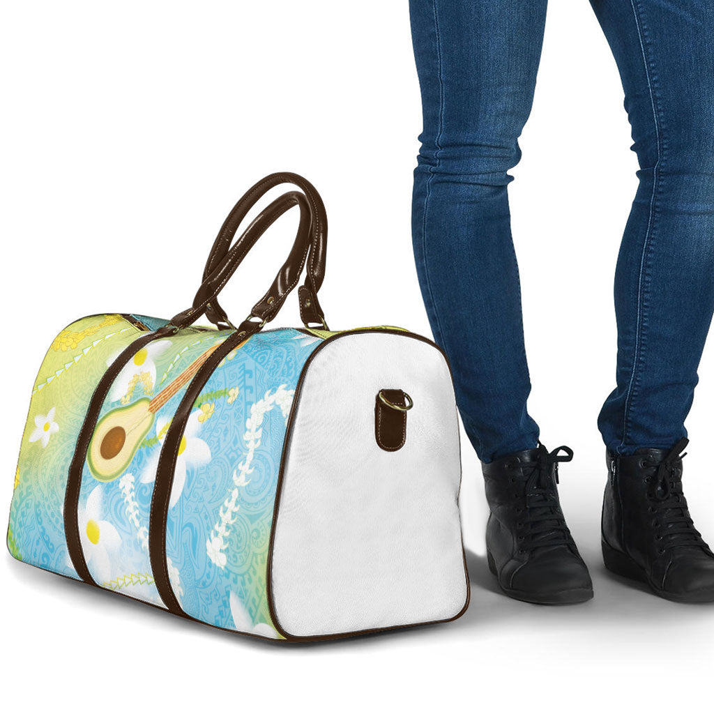 Hawaiian Ukulele Avocado Travel Bag Leis and Polynesian Pattern