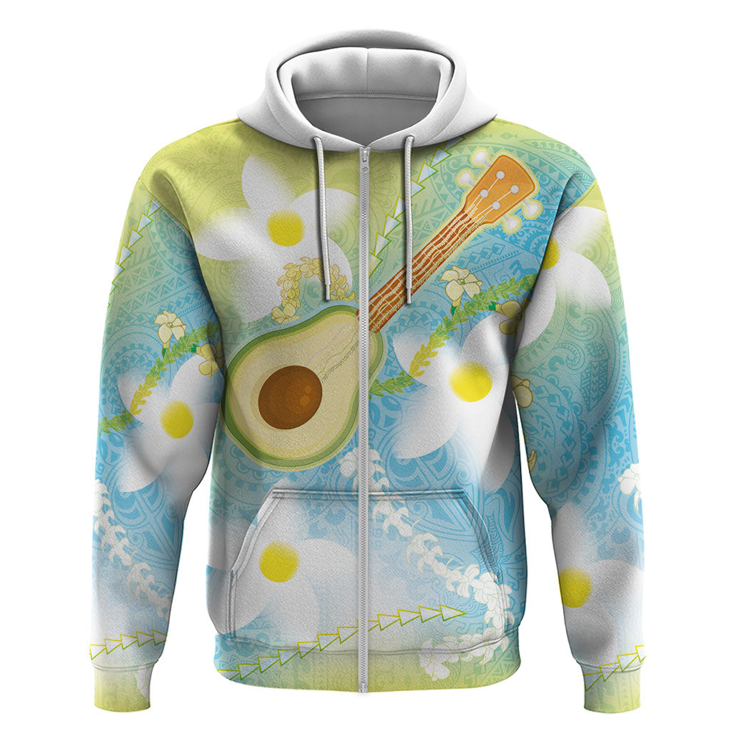 Hawaiian Ukulele Avocado Zip Hoodie Leis and Polynesian Pattern LT03 Zip Hoodie White - Polynesian Pride