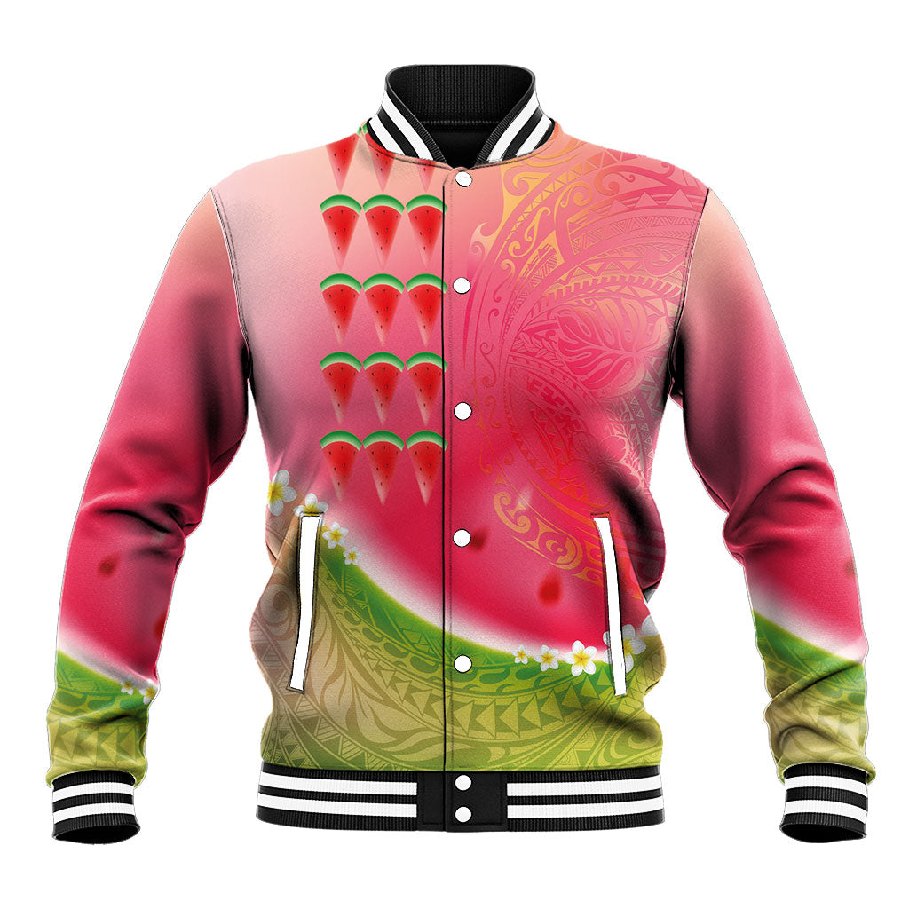 Hawaiian Watermelon Baseball Jacket with Kakau Art Tattoo
