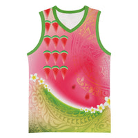Hawaiian Watermelon Basketball Jersey with Kakau Art Tattoo
