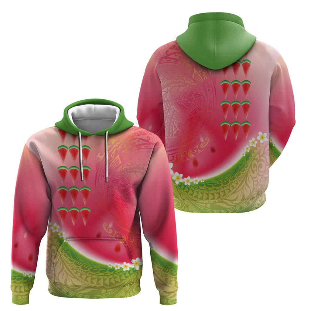 Hawaiian Watermelon Hoodie with Kakau Art Tattoo