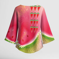 Hawaiian Watermelon Kimono Sleeve Blouse with Kakau Art Tattoo