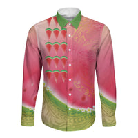 Hawaiian Watermelon Long Sleeve Button Shirt with Kakau Art Tattoo