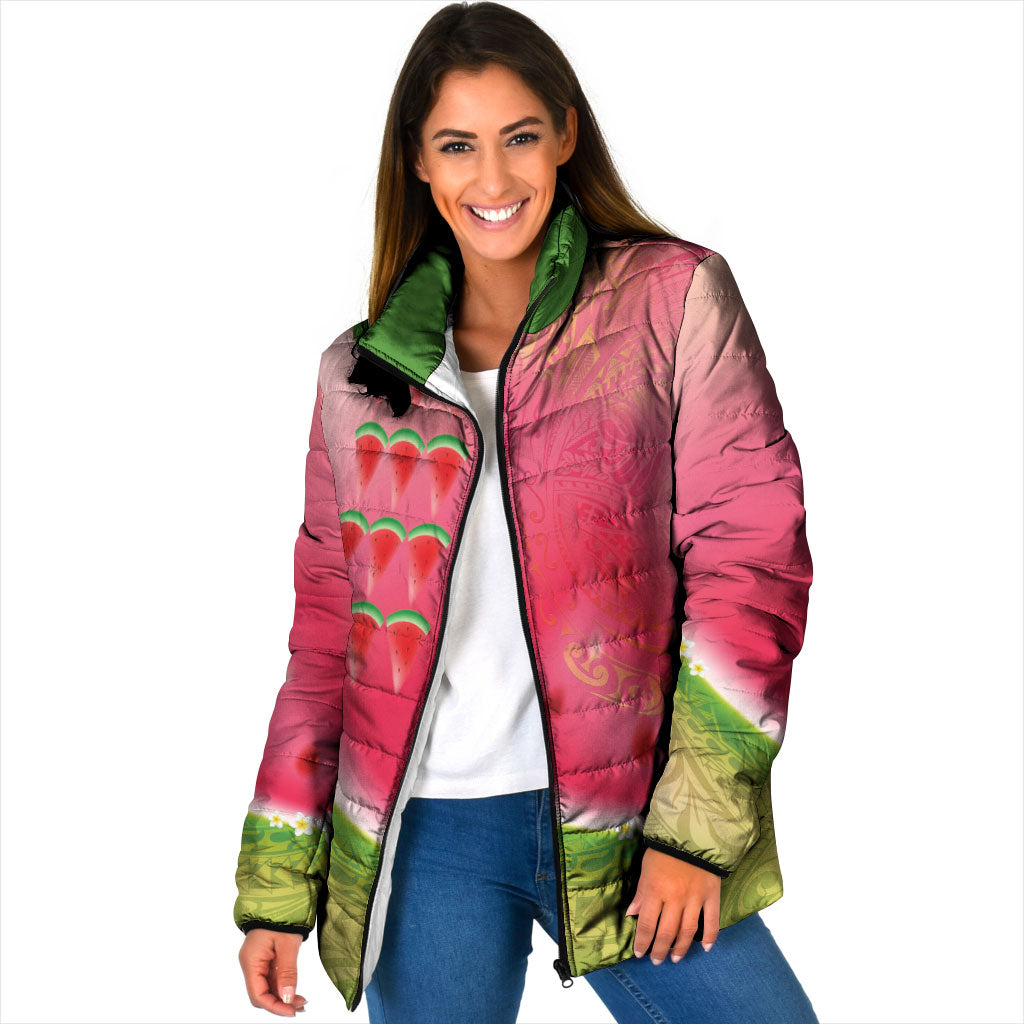 Hawaiian Watermelon Padded Jacket with Kakau Art Tattoo