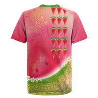 Hawaiian Watermelon Rugby Jersey with Kakau Art Tattoo