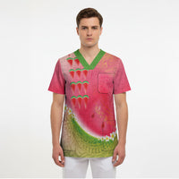 Hawaiian Watermelon Scrub Top with Kakau Art Tattoo