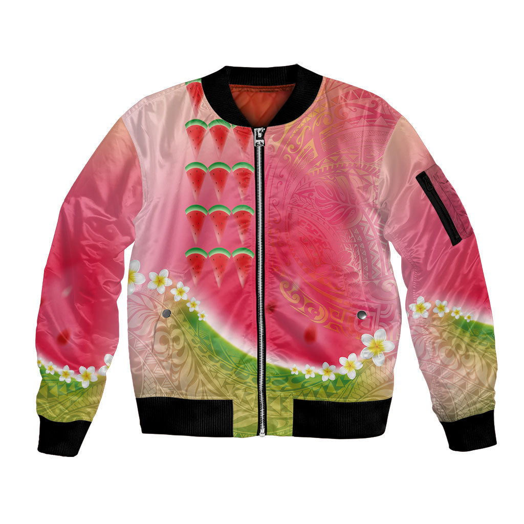 Hawaiian Watermelon Sleeve Zip Bomber Jacket with Kakau Art Tattoo LT03 Unisex Multicolor - Polynesian Pride