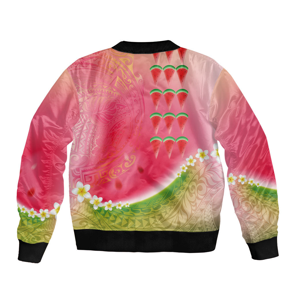 Hawaiian Watermelon Sleeve Zip Bomber Jacket with Kakau Art Tattoo
