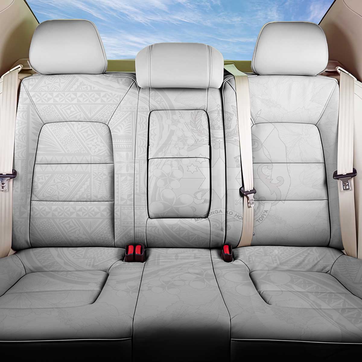 Tonga Faka Sepitema Back Car Seat Cover Ngatu Pattern with Plumeria and Hibiscus LT03 One Size White - Polynesian Pride