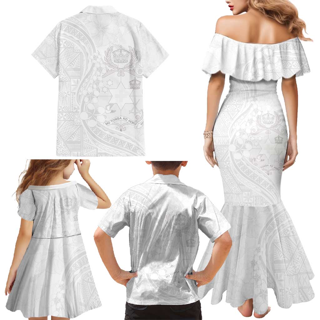 Tonga Faka Sepitema Family Matching Mermaid Dress and Hawaiian Shirt Ngatu Pattern with Plumeria and Hibiscus