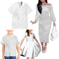 Tonga Faka Sepitema Family Matching Off The Shoulder Long Sleeve Dress and Hawaiian Shirt Ngatu Pattern with Plumeria and Hibiscus LT03 - Polynesian Pride