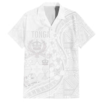 Tonga Faka Sepitema Family Matching Off Shoulder Maxi Dress and Hawaiian Shirt Ngatu Pattern with Plumeria and Hibiscus LT03 Dad's Shirt - Short Sleeve White - Polynesian Pride
