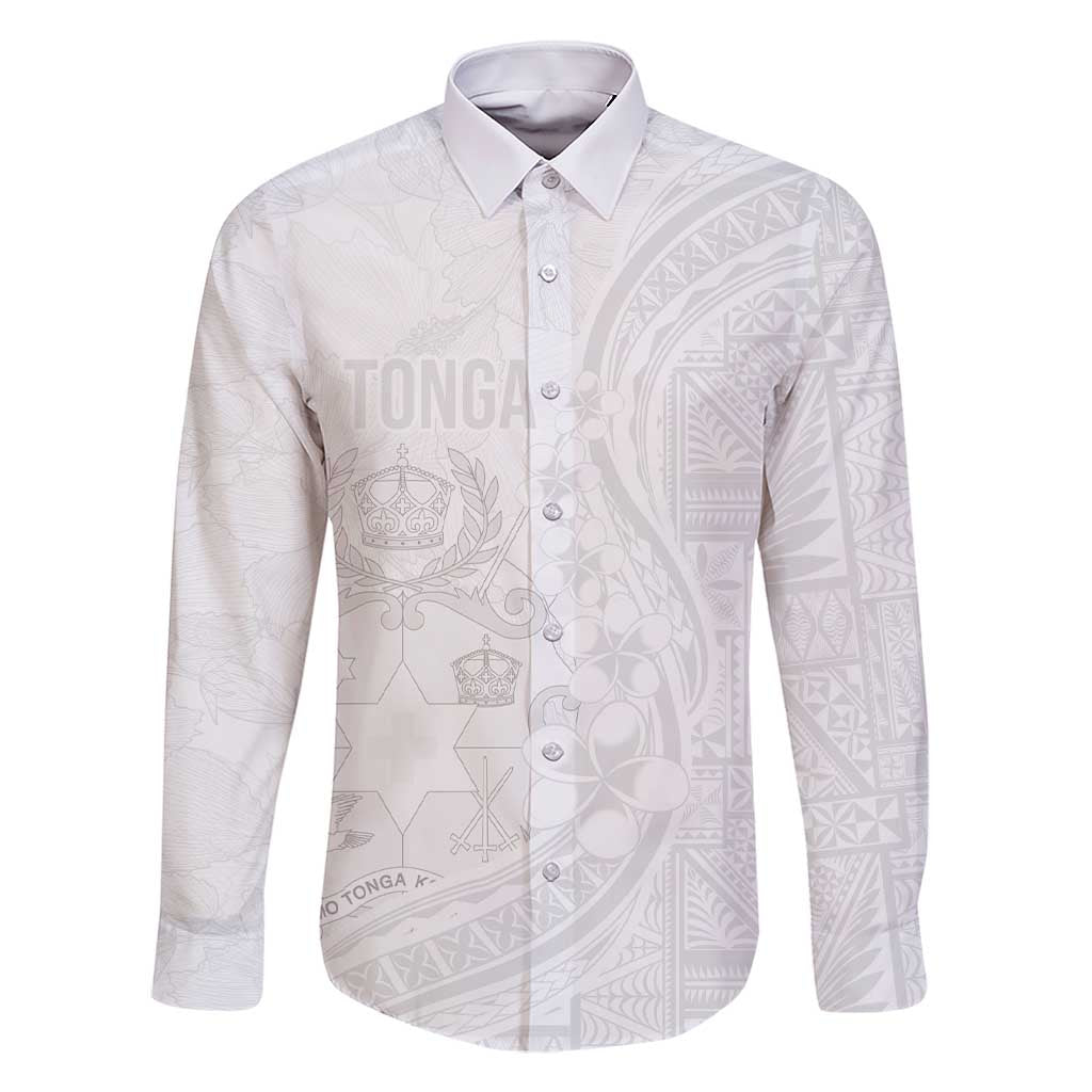 Tonga Faka Sepitema Family Matching Short Sleeve Bodycon Dress and Hawaiian Shirt Ngatu Pattern with Plumeria and Hibiscus LT03 Dad's Shirt - Long Sleeve White - Polynesian Pride