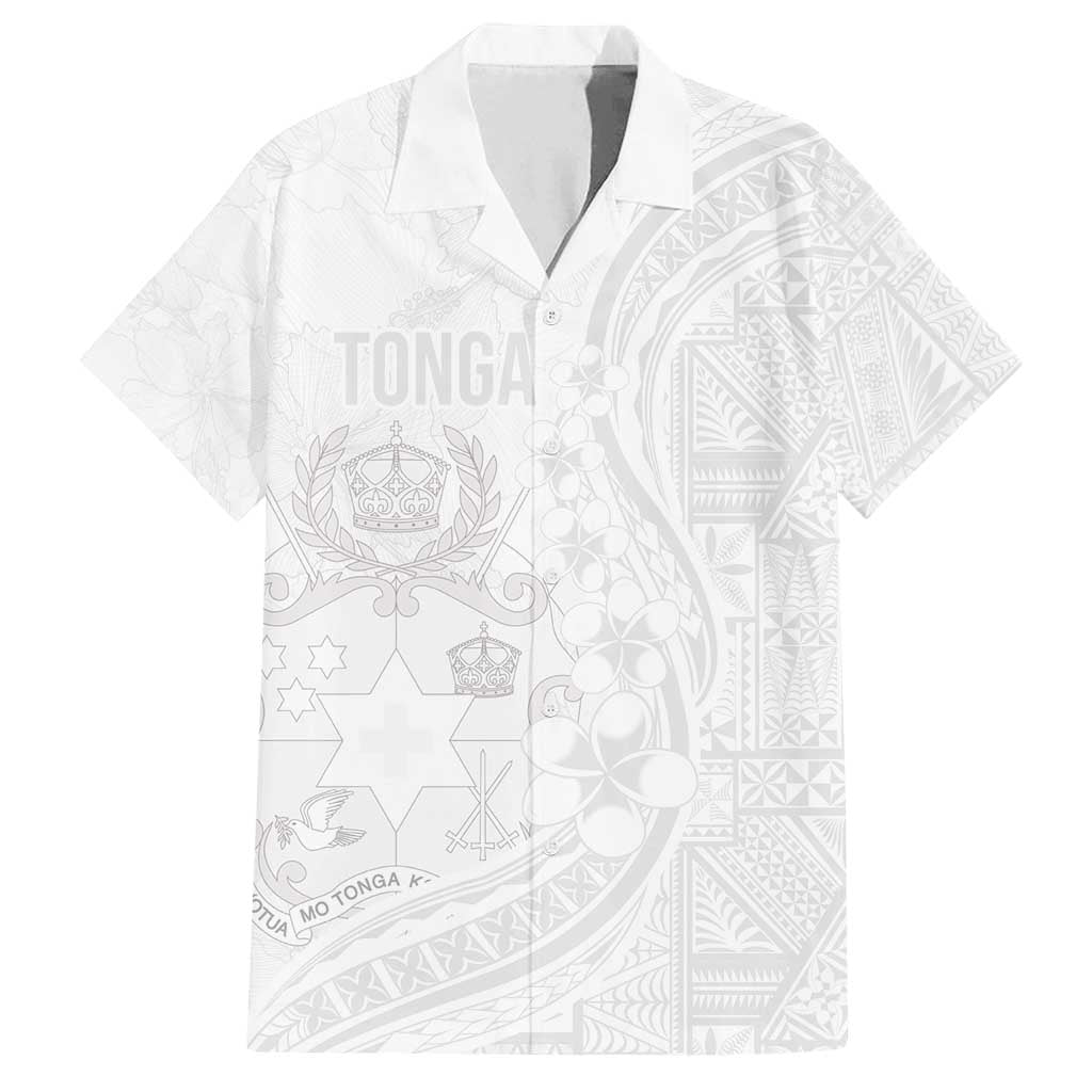 Tonga Faka Sepitema Family Matching Tank Maxi Dress and Hawaiian Shirt Ngatu Pattern with Plumeria and Hibiscus LT03 Dad's Shirt - Short Sleeve White - Polynesian Pride