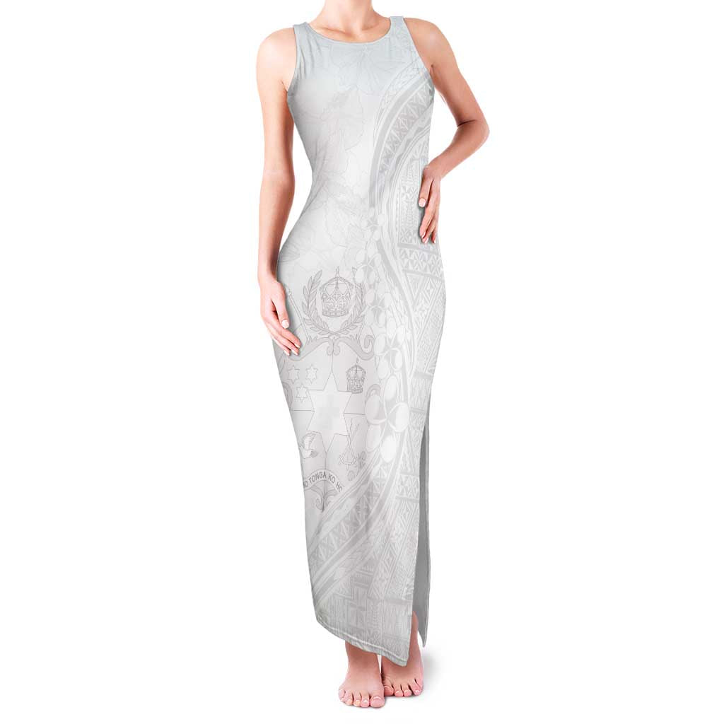 Tonga Faka Sepitema Family Matching Tank Maxi Dress and Hawaiian Shirt Ngatu Pattern with Plumeria and Hibiscus LT03 Mom's Dress White - Polynesian Pride
