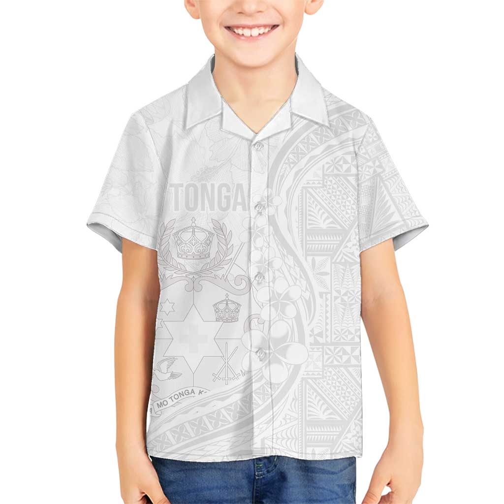 Tonga Faka Sepitema Family Matching Tank Maxi Dress and Hawaiian Shirt Ngatu Pattern with Plumeria and Hibiscus LT03 Son's Shirt White - Polynesian Pride