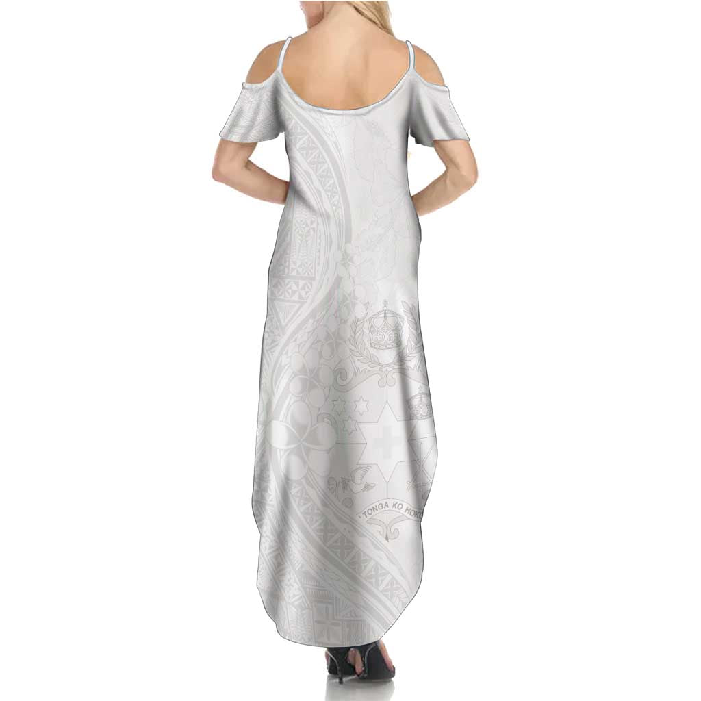 Tonga Faka Sepitema Summer Maxi Dress Ngatu Pattern with Plumeria and Hibiscus