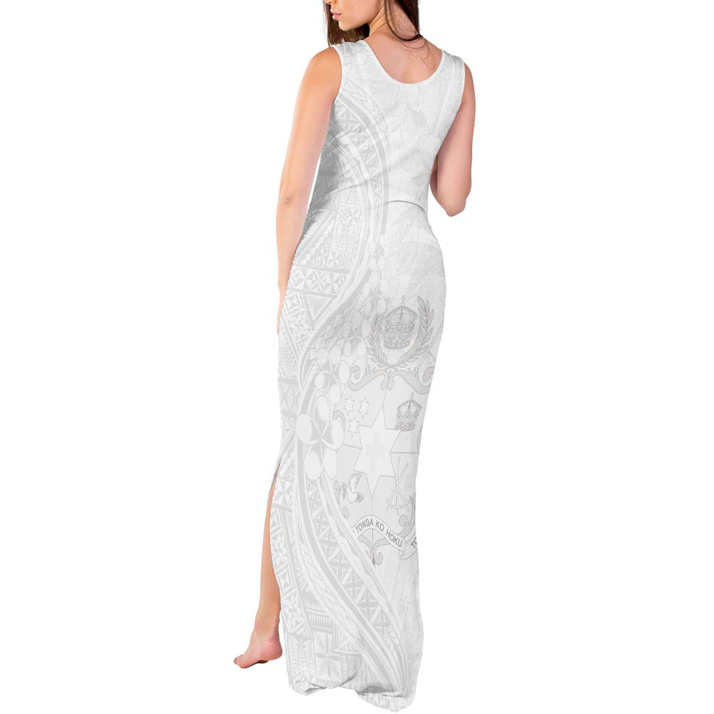 Tonga Faka Sepitema Tank Maxi Dress Ngatu Pattern with Plumeria and Hibiscus