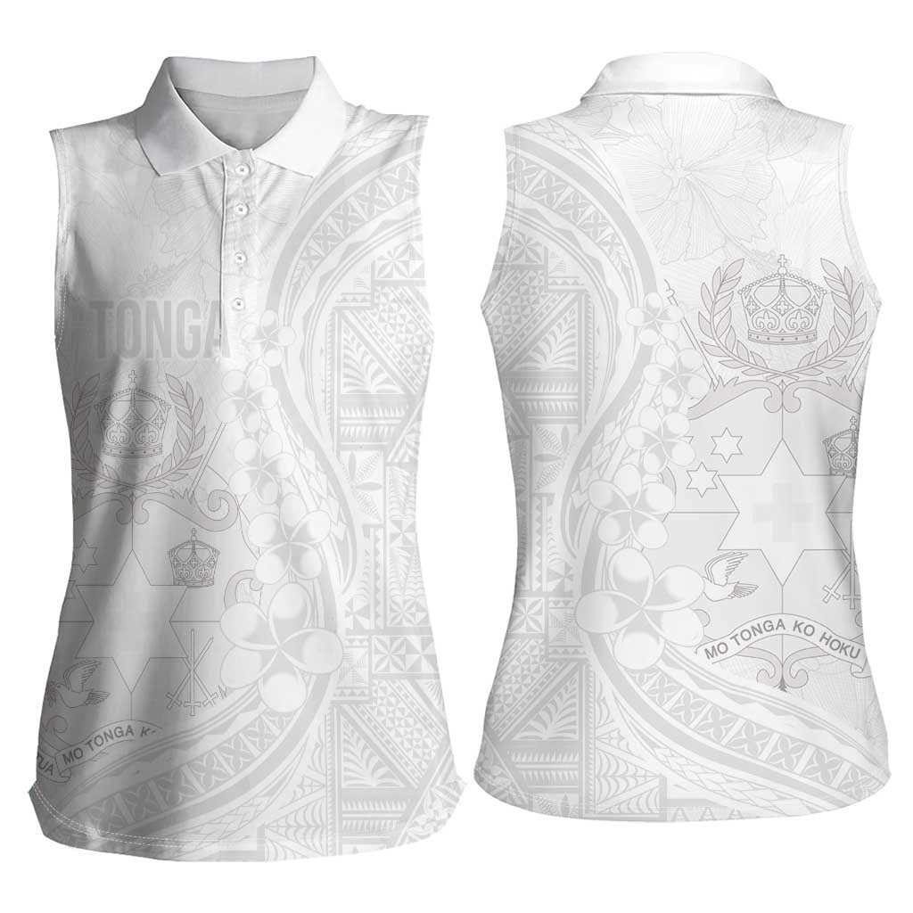 Tonga Faka Sepitema Women Sleeveless Polo Shirt Ngatu Pattern with Plumeria and Hibiscus